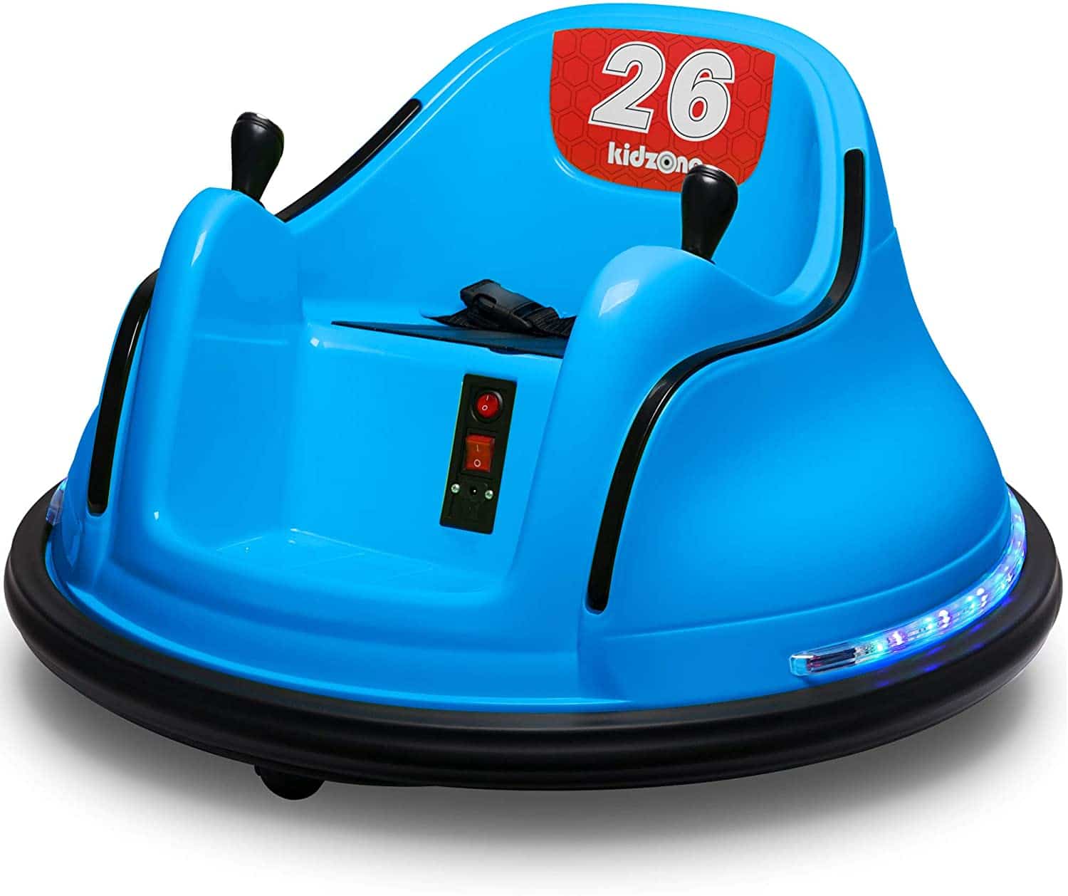 Kidzone DIY Sticker Race Car 6V Kids Toy Electric Ride On Bumper Car Vehicle with Remote Control, LED Lights & 360 Degree Spin, 2 Driving Modes, ASTM Certified - Blue