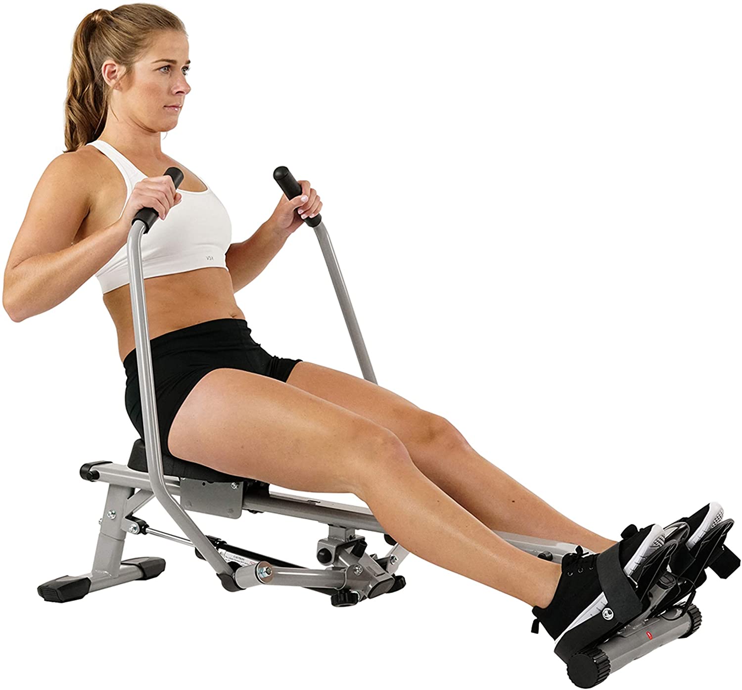 Roll over image to zoom in Sunny Health & Fitness SF-RW5639 Full Motion Rowing Machine Rower w/ 350 lb Weight Capacity and LCD Monitor