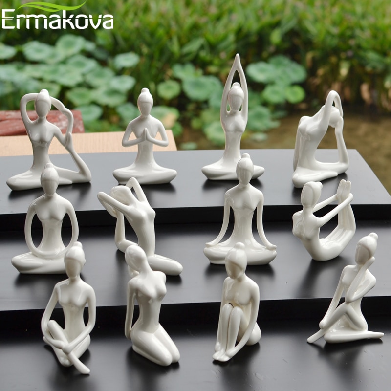 ERMAKOVA 12 Styles Abstract Art Ceramic Yoga Poses Figurine Porcelain Lady Figure Statue Home Yoga Studio Decor Ornament