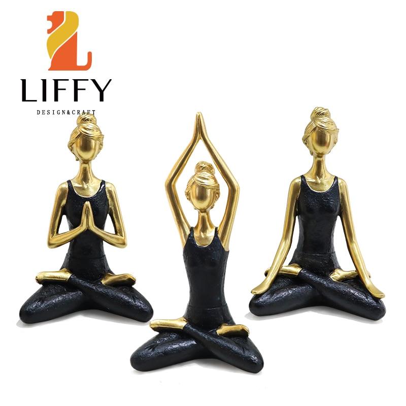 LIFFY Yoga Statues Home Decor Ornaments 3 Pcs Resin Meditation Lady Yoga Pose Figurine Table Decorative Decorations Gift