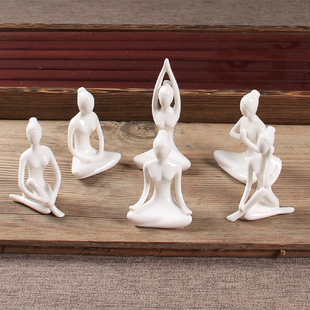 Porcelain Lady Home Desktop Decoration Vintage Ceramic Yoga Poses Figurine Ornaments Abstract Art Yoga Poses Figurine
