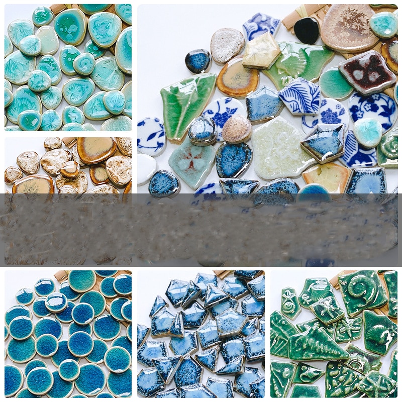 50g Oval Ceramic Mosaic Tiles Multi Color Mosaic Piece DIY Mosaic Making Stones for Craft Hobby Arts Home Wall Decoration