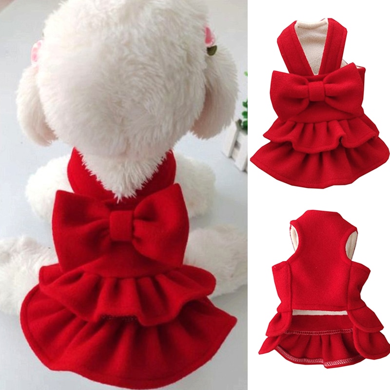 Christmas Dog Princess Dresses Bow Knot Puppy Cat Skirt Pet new year's Dress Autumn Winter Thickening Woolen Pet Clothing