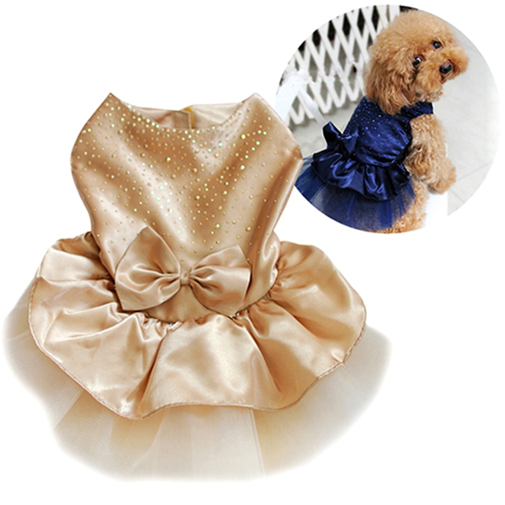Cute Dog Dresses Pet Puppy Bowknot Gauze Skirt Sequin Princess Clothes Apparel Dog Supplies