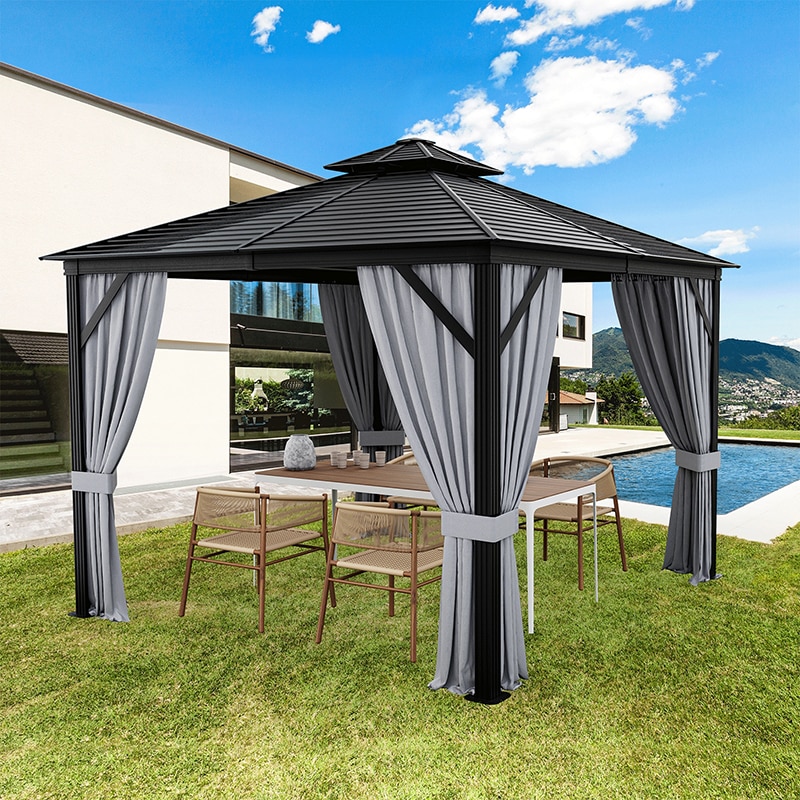 10 X 10 Feet Double-Top Hardtop Gazebo with Galvanized Steel Roof Outdoor Camping Tent Awning Garden Dining Room