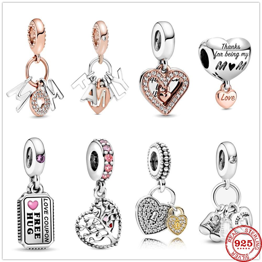 New 925 Sterling Silver Mum Family Letters Love Coupon lock Pandora DIY fine beads Fit Original Pandora Charm Bracelet Jewelry