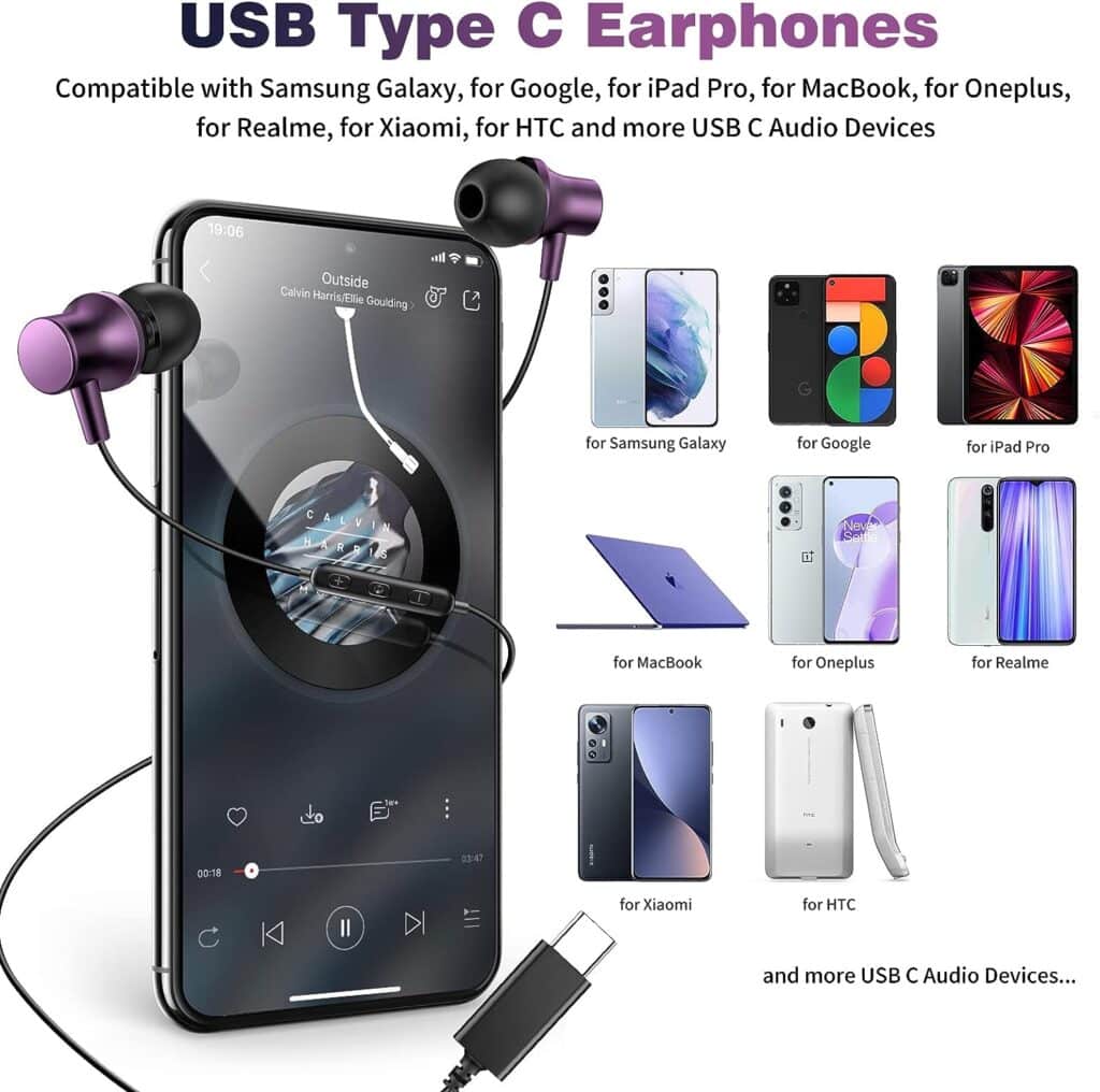 USB C Headphone, COOYA USB Type C Earphones Wired Earbuds for Pixel 7 6a 6 Pro Magnetic Noise Canceling in-Ear Headset with Mic for iPad Pro Samsung Galaxy S23 S22 Ultra S21 S20 Z Flip 4 A53 Oneplus 9