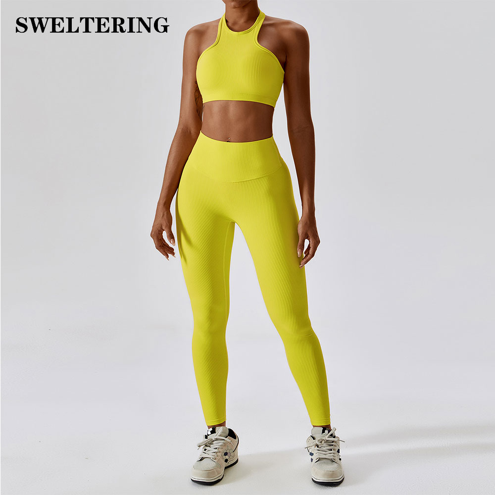 2 Piece Gym Yoga Set Ribbed Women Tracksuit Seamless Sportswear Outfits Workout Fitness Shorts for Female Sports Leggings Suit