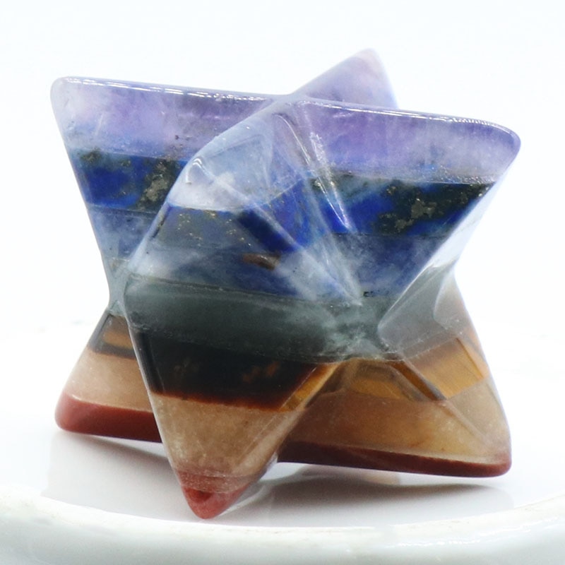 7 Chakra Merkaba Star Natural Stones Polished Hexagram Eight-Pointed Stars Crystal for Healing Reiki Spiritual Therapy Energy