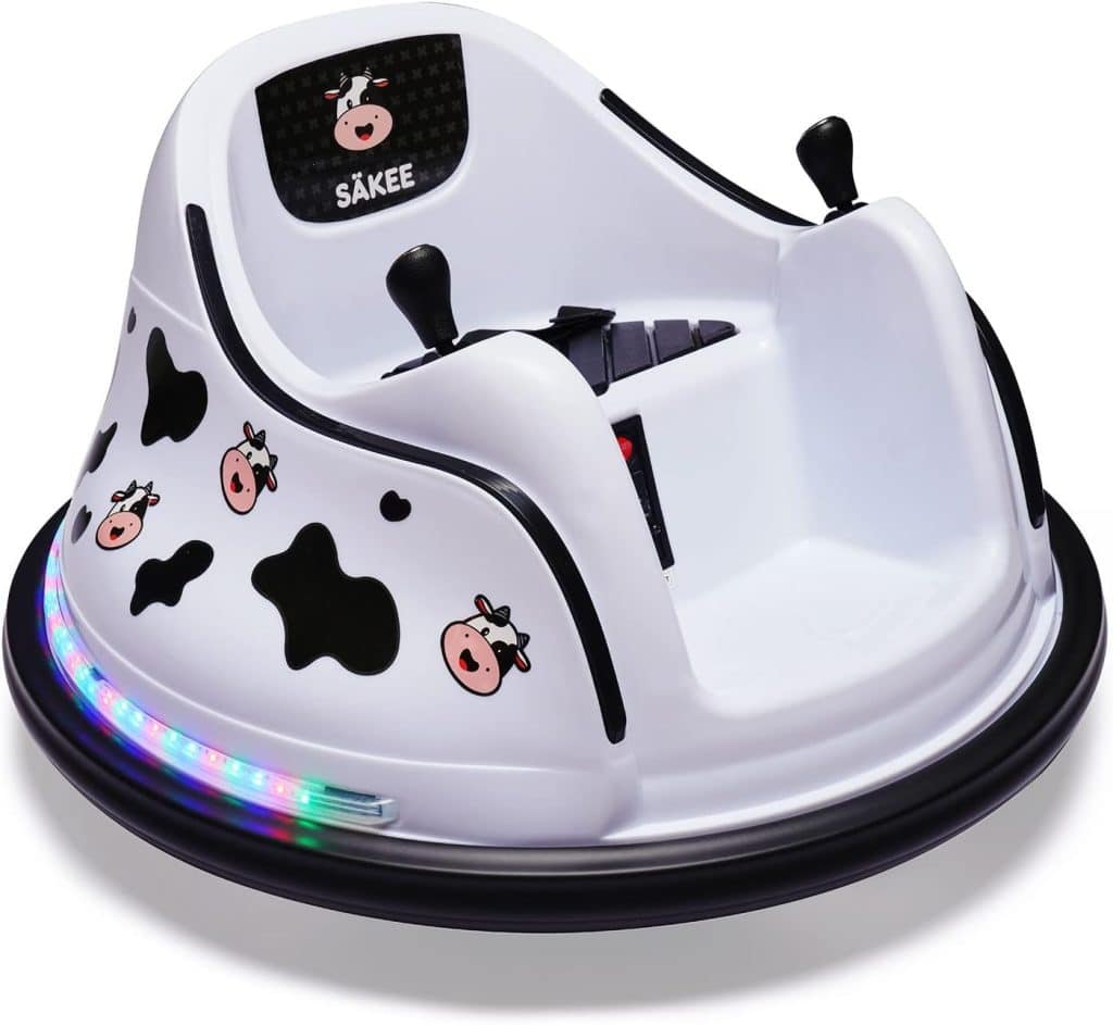 Bumper Car for Kids 12V with Remote Control Flashing Lights Music DIY Stickers for 1.5+ Baby Toddlers Children Electric Ride on Cars Vehicle Toys 66 LBS Weight Capacity, Passed ASTM Test (White)
