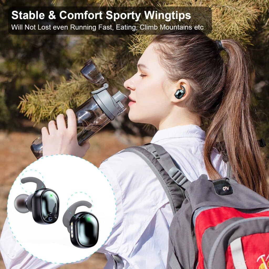 Ear Buds Wireless Bluetooth Earbuds V17 with Wireless Charging Case and LED Digital Display 100hrs Playtime IPX6 Waterproof Earphones with Earhooks Great Sound for Sports Running Workout Gym Black