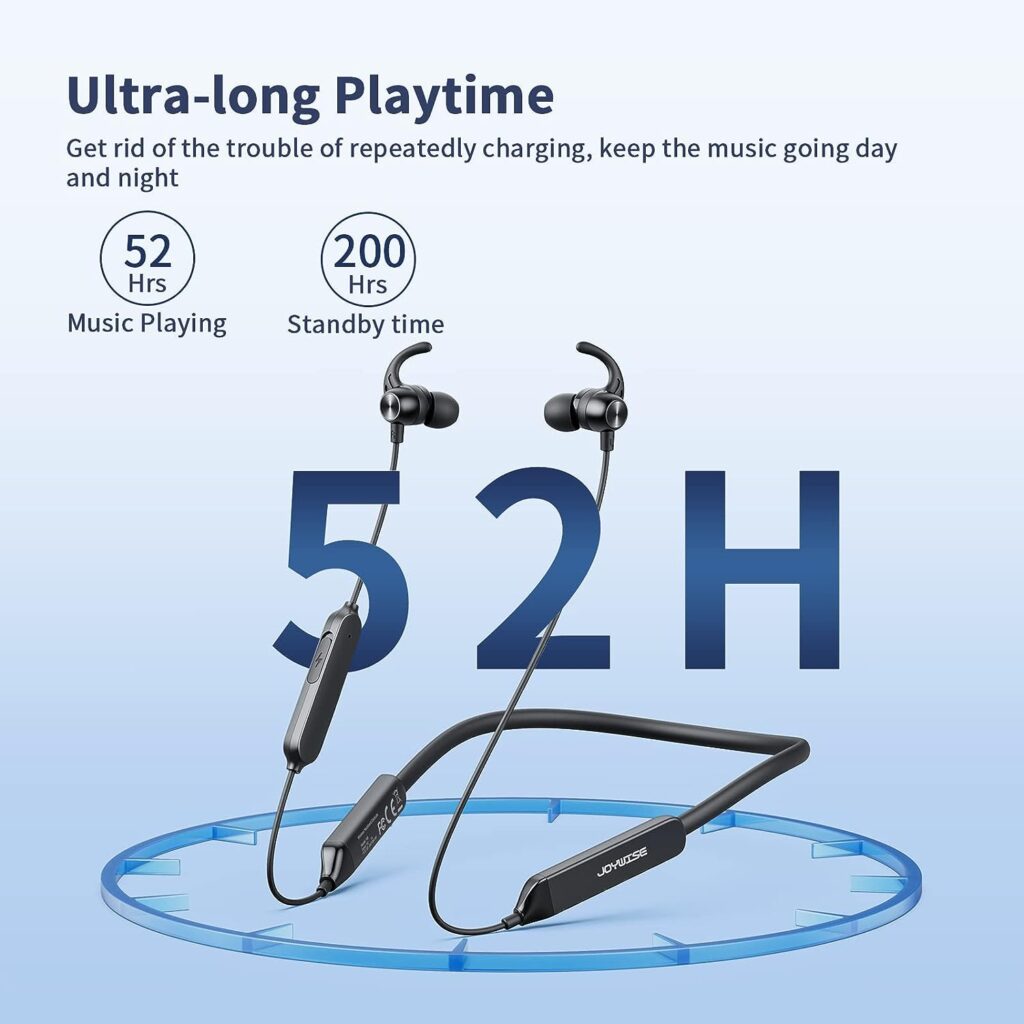 JOYWISE Bluetooth Headphones Wireless Earbuds with 52Hrs Playtime,Bluetooth 5.3 Headphones Wireless Bluetooth Neckband,IPX7 Waterproof Stereo Earphones with USB-C Fast Charging for Workout Gym Sport