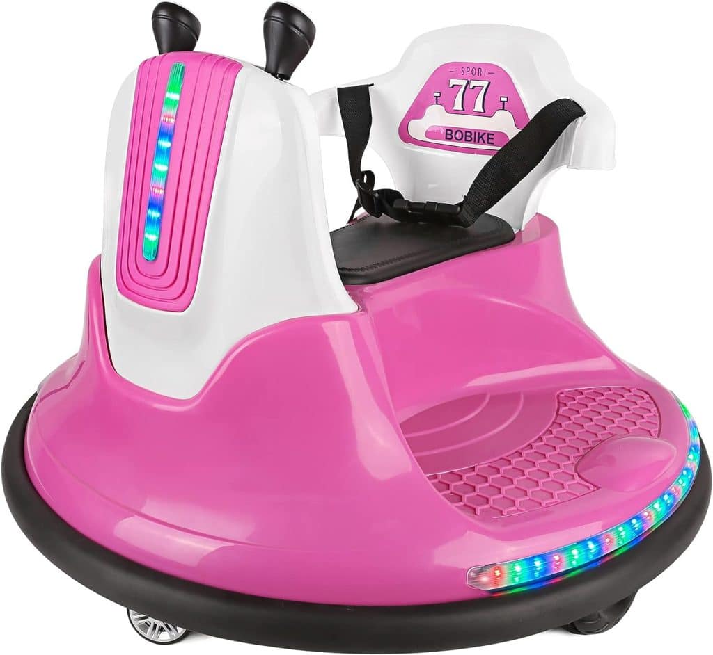 Kids Bumper Car 12V Electric Ride on Toys with Remote Control for Baby Toddler, LED Lights  360 Degree Spin Suitable for Outdoor Indoor Use(Pink)