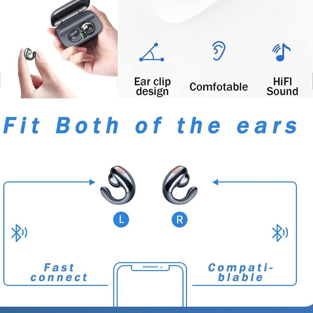 Open Ear Earbuds Earhooks Mini Bone Conduction Headphones Wireless Earbuds with Waterproof Bluetooth Cycling Earpiece Noise Canceling Headset Sports Bluetooth 5.0 Earphones Headset for Cycling Driving