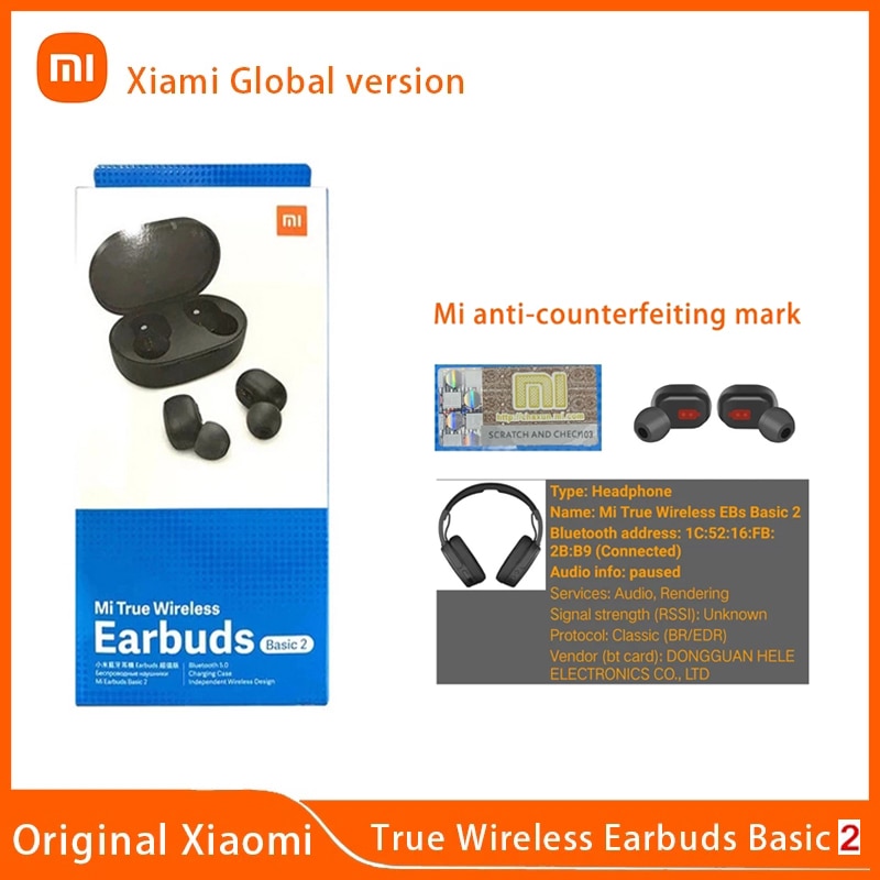 Original Global Version Xiaomi Redmi AirDots 2 Bluetooth Earphone Mi True Wireless Earbuds Basic 2 With Microphone Auto Connect