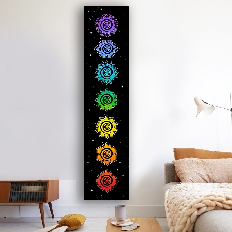 Rainbow Chakras Tapestry Buddhism Yoga Cosmic Energy Centers meditation Tapestries black Wall Hanging Bedroom Drom Home Decor