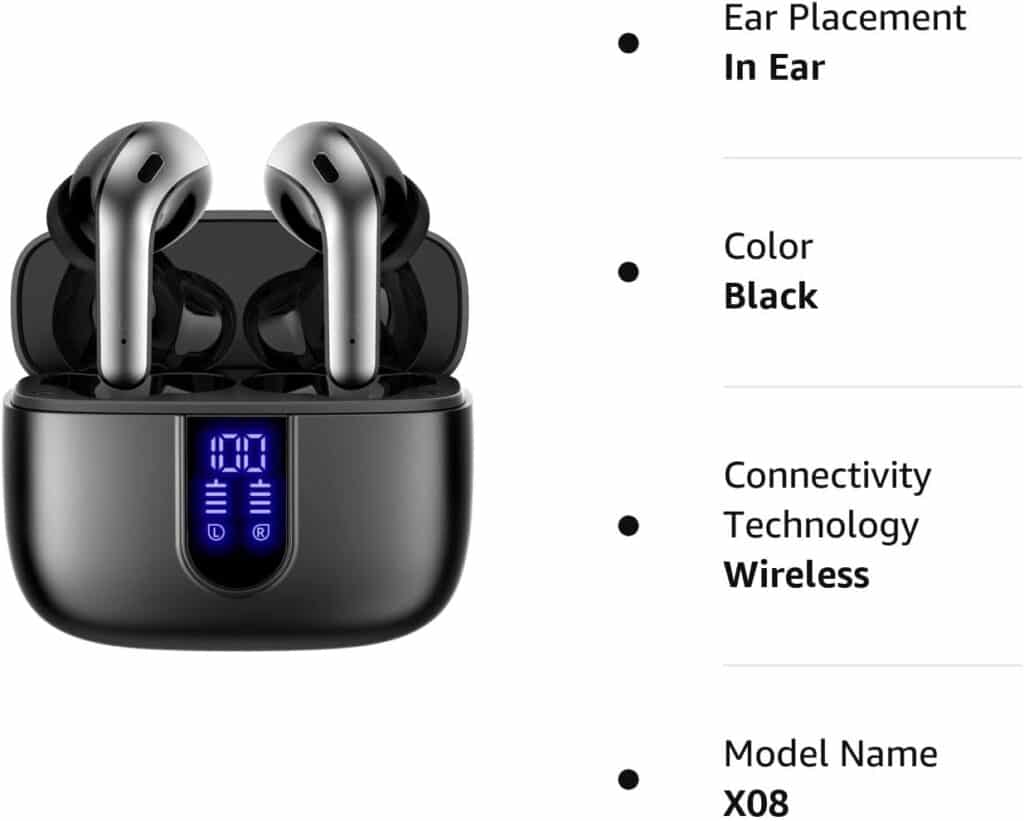 TAGRY Bluetooth Headphones True Wireless Earbuds 60H Playback LED Power Display Earphones with Wireless Charging Case IPX5 Waterproof in-Ear Earbuds with Mic for TV Smart Phone Computer Laptop Sports