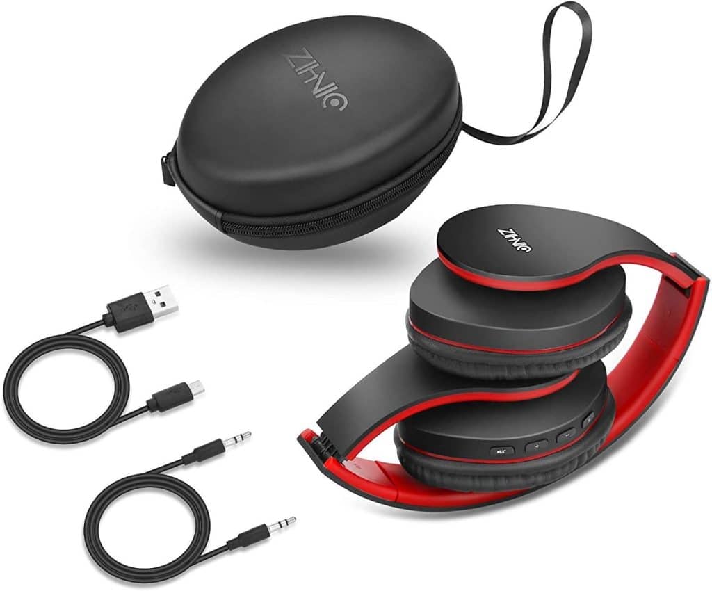 ZIHNIC Bluetooth Headphones Over-Ear, Foldable Wireless and Wired Stereo Headset Micro SD/TF, FM for Cell Phone,PC,Soft Earmuffs Light Weight for Prolonged Wearing (Black/red)