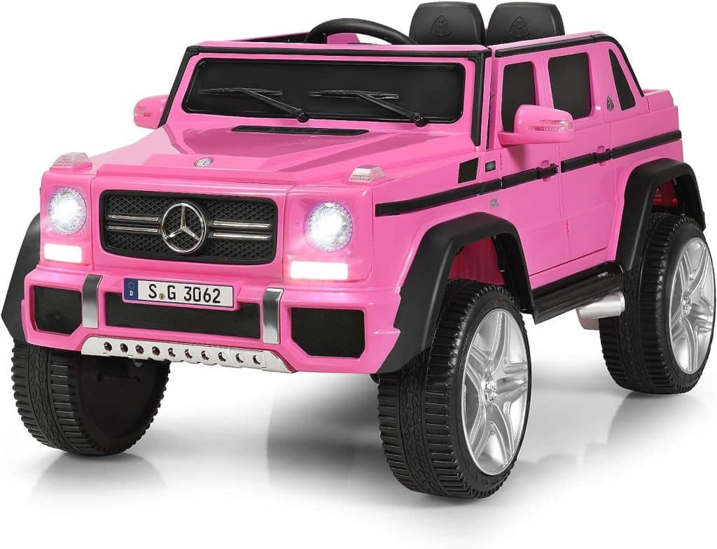 Costzon Ride on Car, Licensed Mercedes-Benz Maybach, 12V Battery Powered Vehicle Toy w/ 2 Motors, Remote Control, 3 Speeds, Lights, Horn, Music, Aux, Storage, Truck, Electric Car for Kids (Pink)