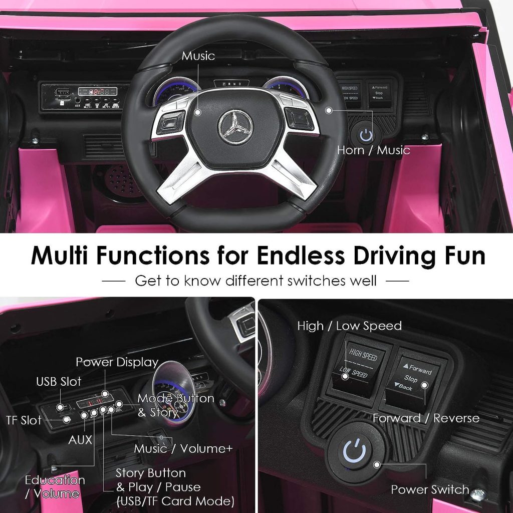 Costzon Ride on Car, Licensed Mercedes-Benz Maybach, 12V Battery Powered Vehicle Toy w/ 2 Motors, Remote Control, 3 Speeds, Lights, Horn, Music, Aux, Storage, Truck, Electric Car for Kids (Pink)