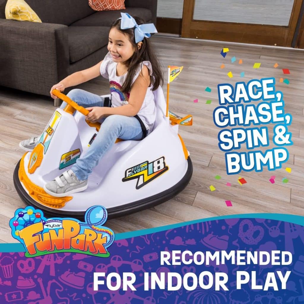 FunPark 12V Bumper Car for Kids, Electric Ride On Toys with Steering Wheel, 360 Degree Spin, Seat Belt, Rechargeable Battery, Kids Car, Supports up to 88 Pounds, Ages 6 and Up, for Boys or Girls
