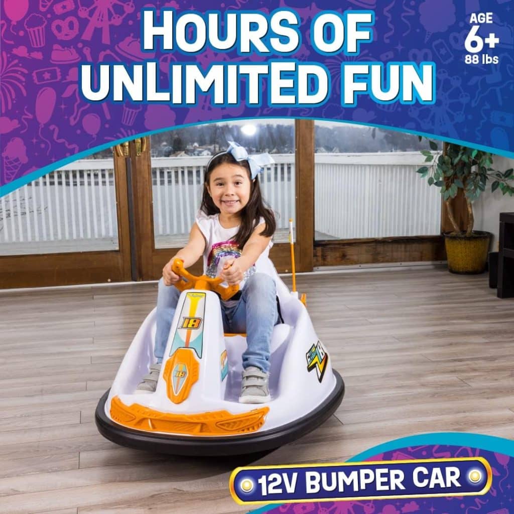 FunPark 12V Bumper Car for Kids, Electric Ride On Toys with Steering Wheel, 360 Degree Spin, Seat Belt, Rechargeable Battery, Kids Car, Supports up to 88 Pounds, Ages 6 and Up, for Boys or Girls