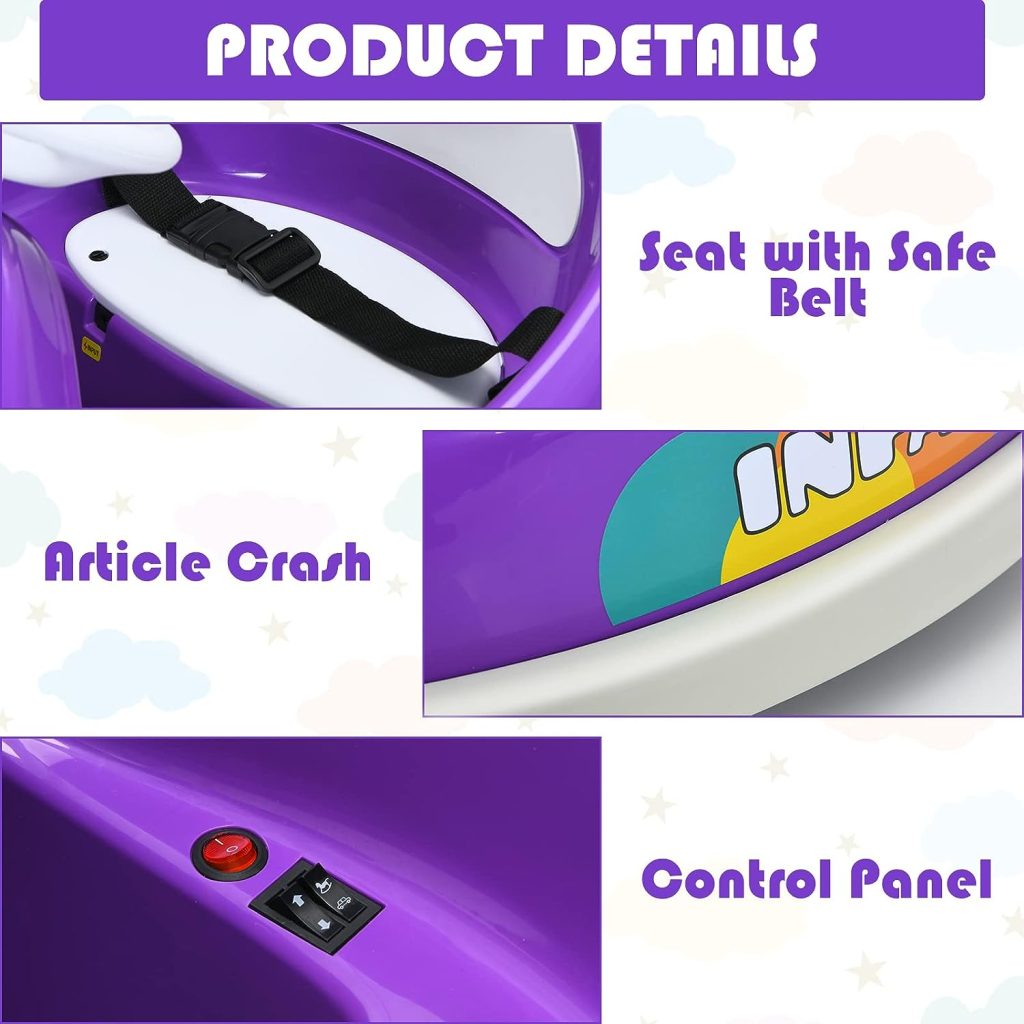 Ride On Bumper Car for Kids, Battery Powered 6V Electric Vehicle Ride On Toys with Remote Control, Music, LED Lights, Bluetooth, Bumper Car for Toddlers 1-3(Purple)