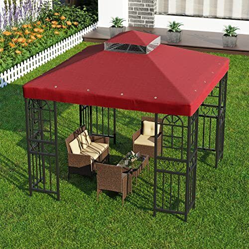 10' X 10' Gazebo Canopy Double Tier Patio Canopy Top Cover-Red