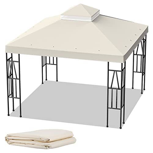 10' X 10' Gazebo Replacement Canopy Double Tier Patio Canopy Top Cover-Beige