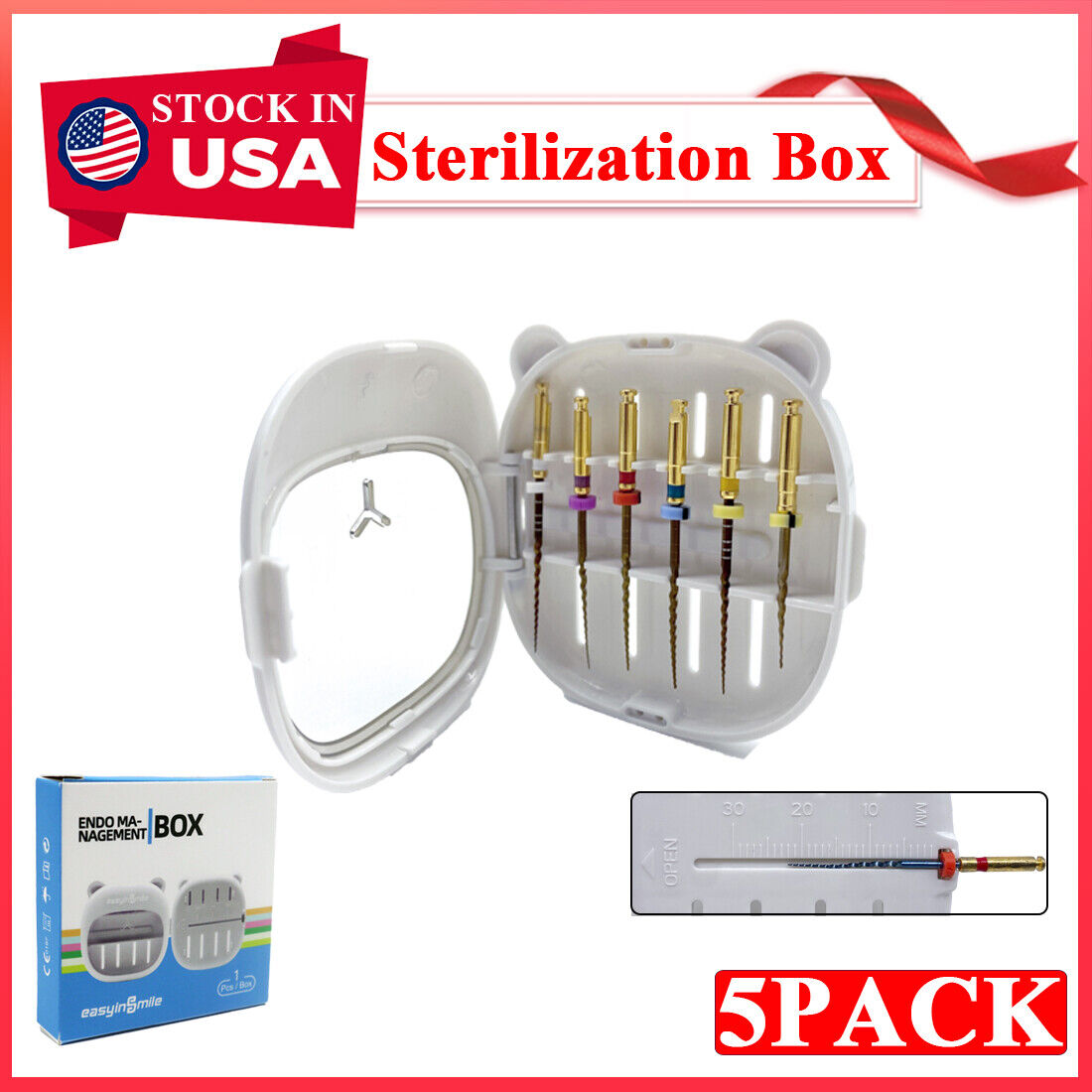 5pc Endo Files Sterilization Box Autoclave Measurement box Dental File Organizer