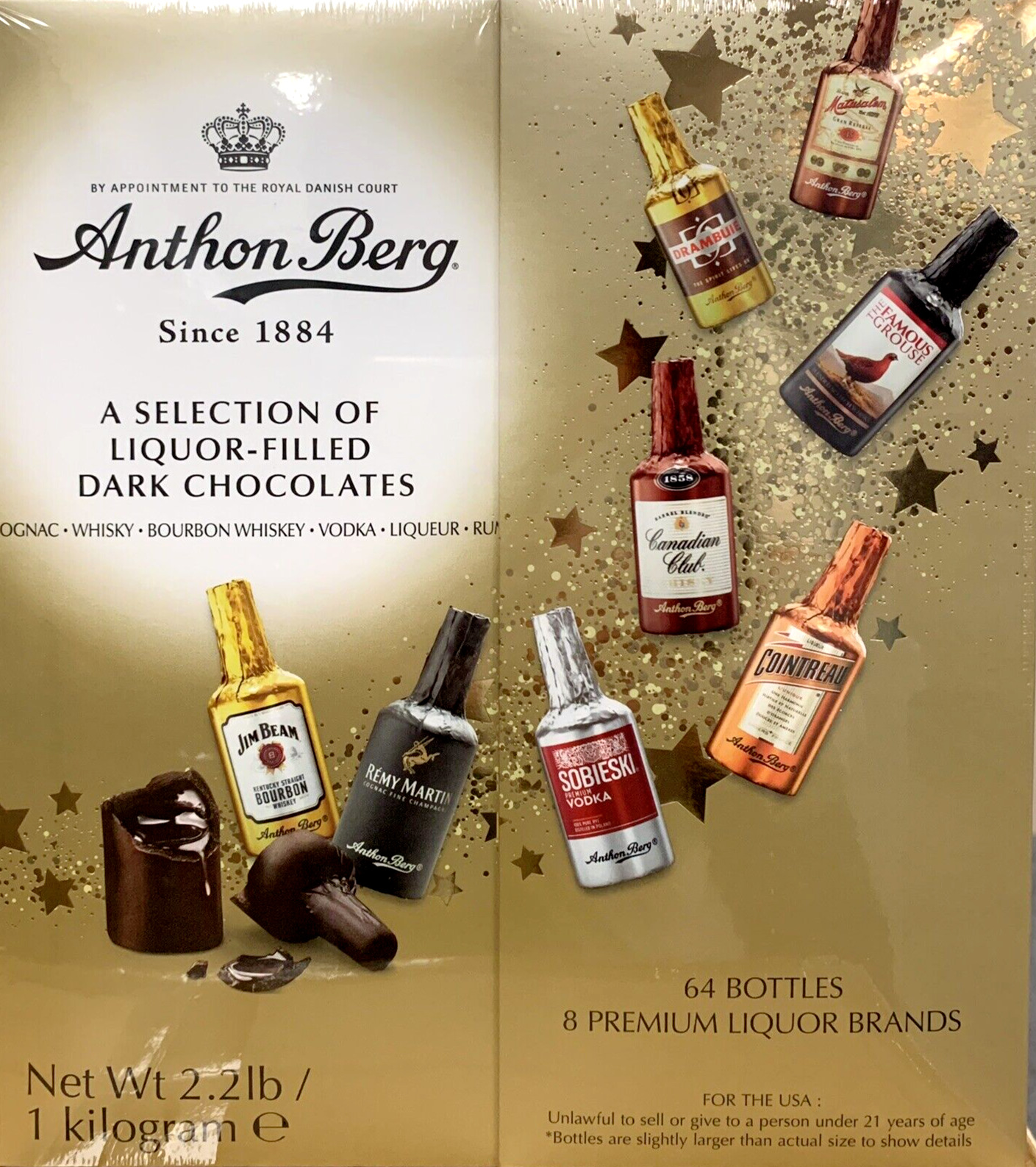 Anthon Berg Dark Chocolate Liqueurs Liquor filled Bottles 64 CT 2.2LB, Exp 08/23
