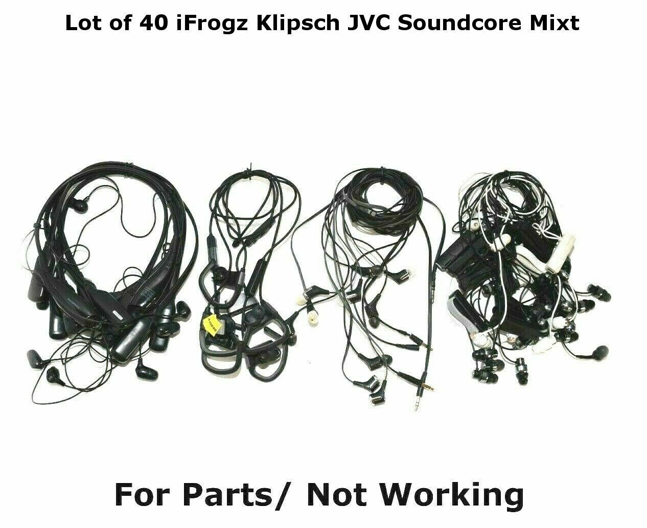 Lot of 40 iFrogz Klipsch JVC Soundcore Mixt Headphones For Parts/ Not Working