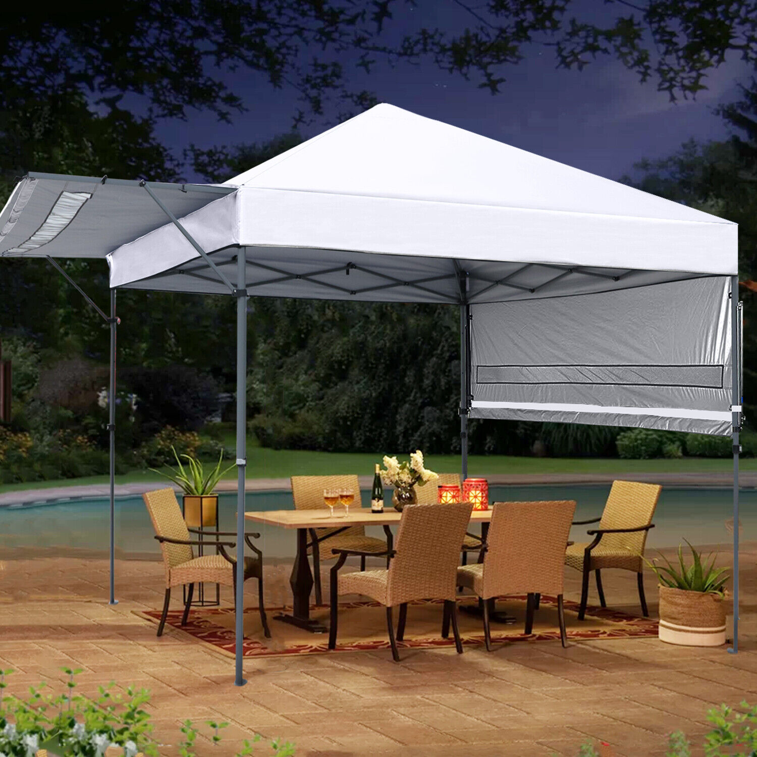 MASTERCANOPY 10' x 10' Pop-up Gazebo Canopy Tent with Double Awnings, White