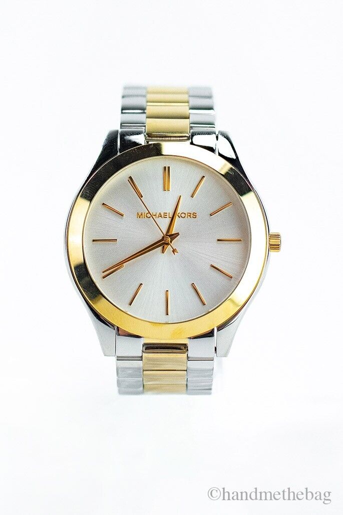 Michael Kors (MK3198) Slim Runway Gold Silver Toned Stainless Steel Wrist Watch