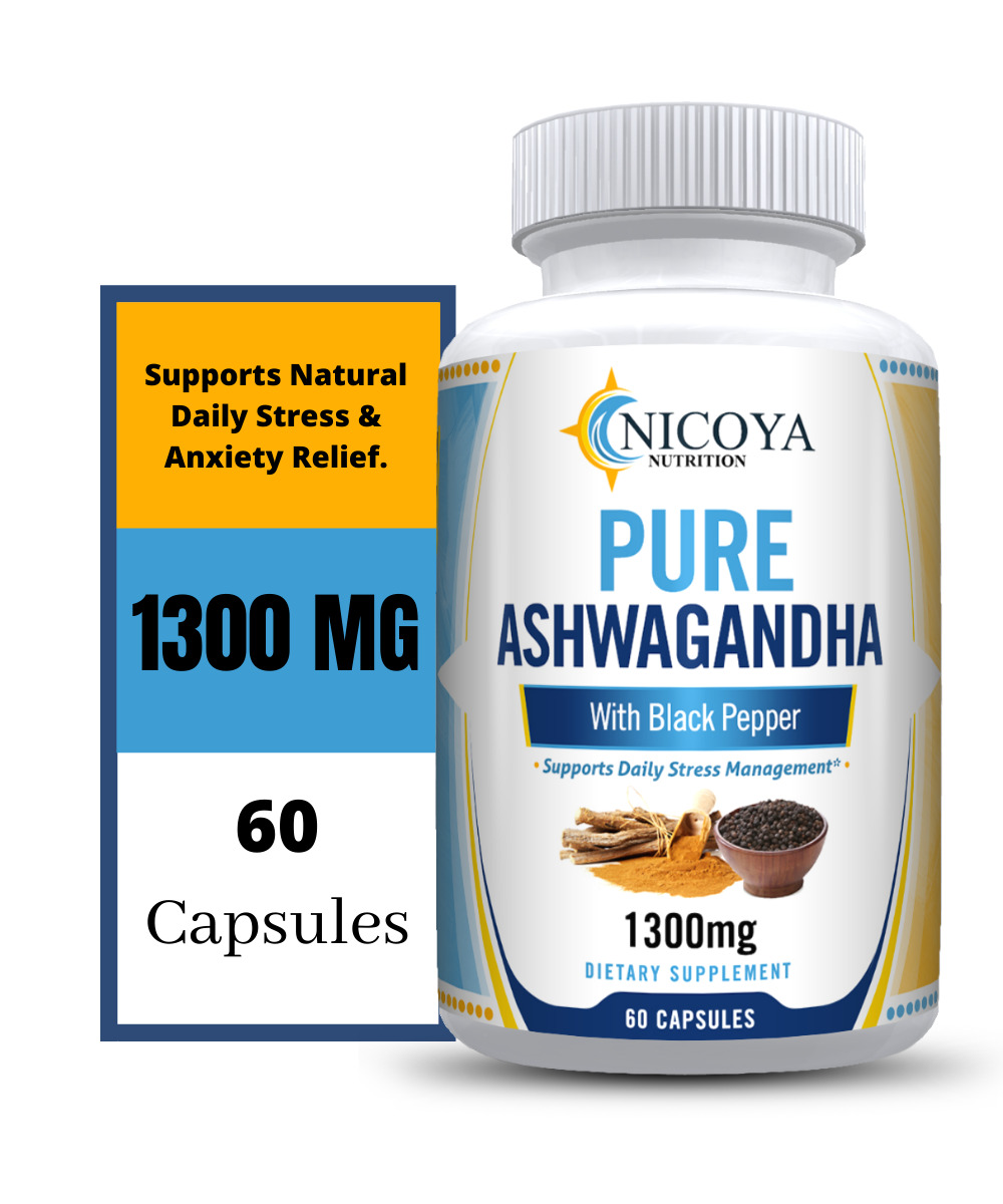 Organic Ashwagandha Capsules 1300 mg with Black Pepper Natural stress relief