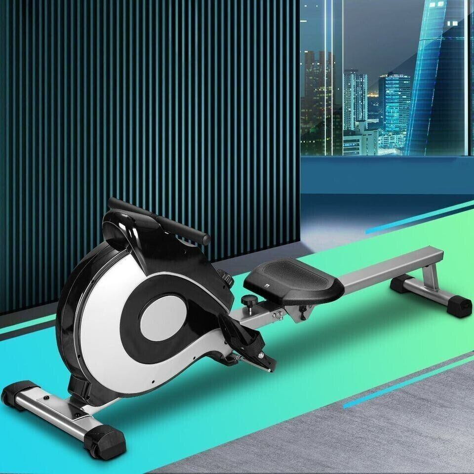 Rowing Machine, Foldable Magnetic Rowing Machine with Extended Rails, with LED