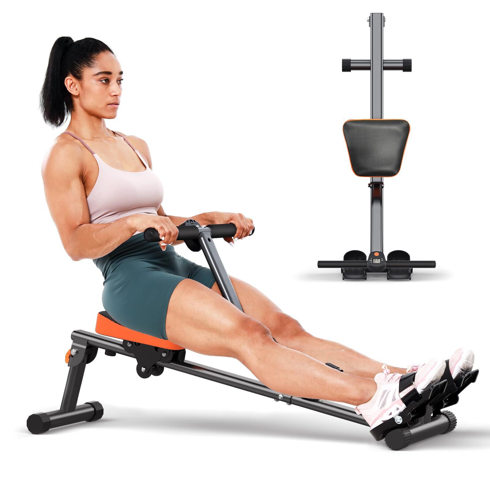 Rowing Machine, Hydraulic Rower Machine with 16 Resistance Levels, 300LBS Loadin