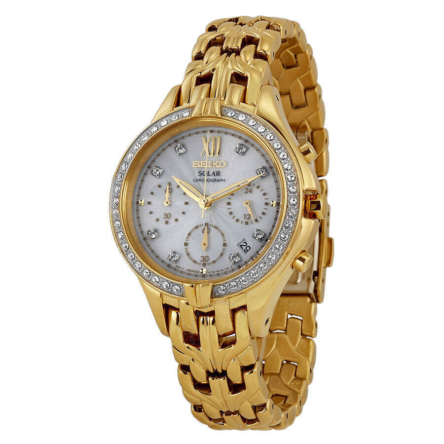 Seiko Solar Excelsior Chronograph Silver Dial Gold-tone Ladies Watch SSC876