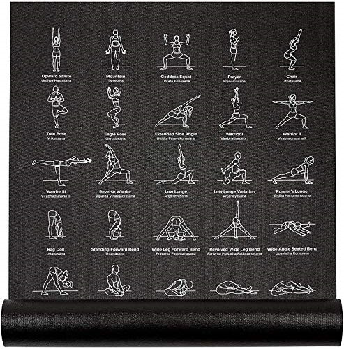 NewMe, Fitness Instructional Yoga Mat, Printed w/ 70 Illustrated Poses, Black