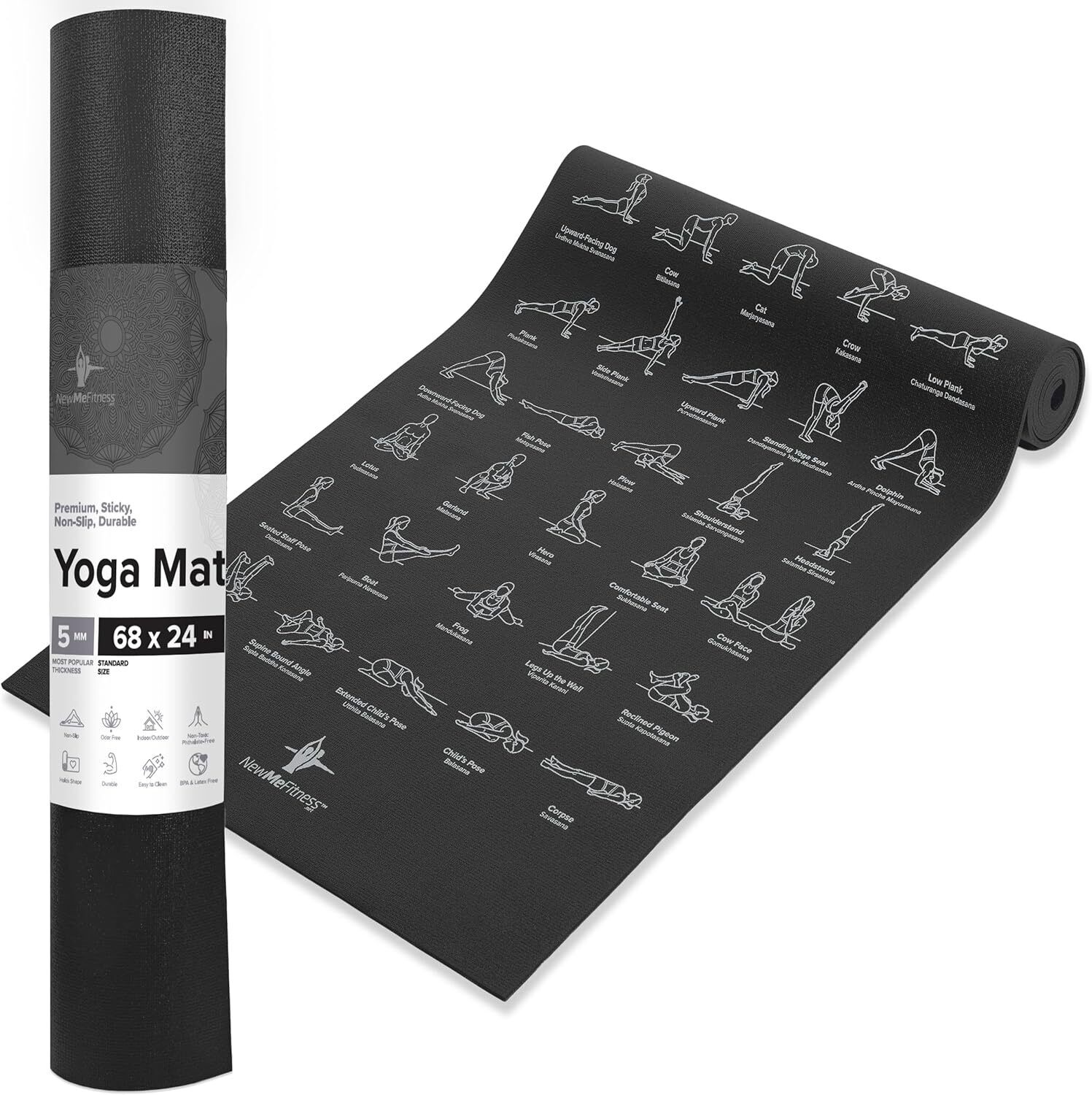 NewMe Fitness Yoga Mat for Women and Men - Large, 5mm Thick, 68 Inch Long, Non S