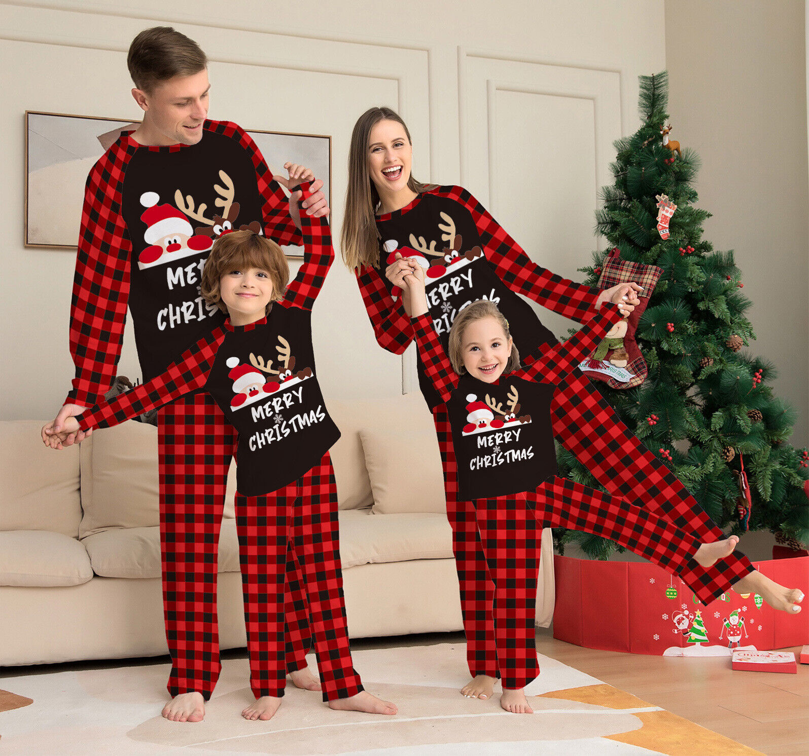 2024 JAL Pijamas navideños a juego la familia Talla M Traje de regalo de Navidad