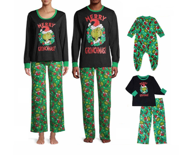 Conjunto De Pijamas Navideñas Para Adultos Niños De Grinch Ropa Dormir Familiar