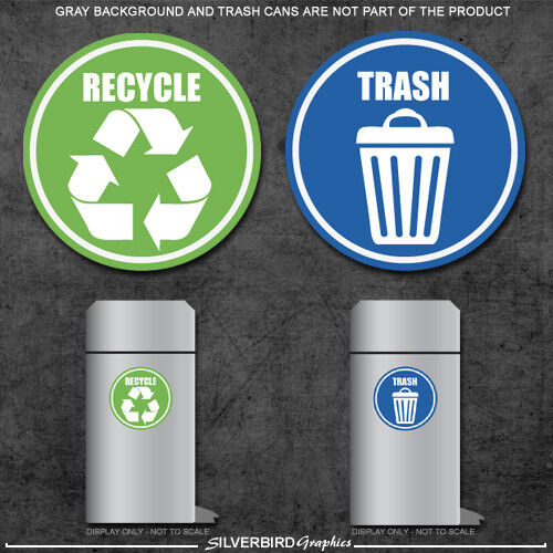 Trash and Recycle - sticker decals / home and office container / various sizes!