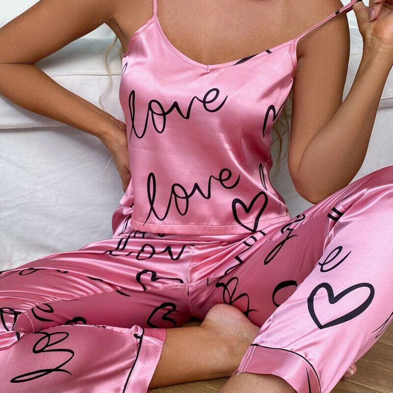 Womens Sexy Lingerie Silk Pajamas Set Sleepwear Satin Cami Vest Nightwear Pyjama