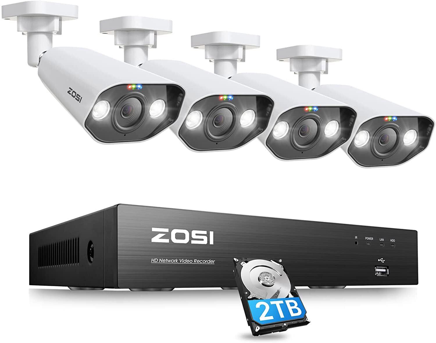 ZOSI 8CH 4K 8MP POE Security Camera System IP Camera 2TB 2-way Audio AI Detect