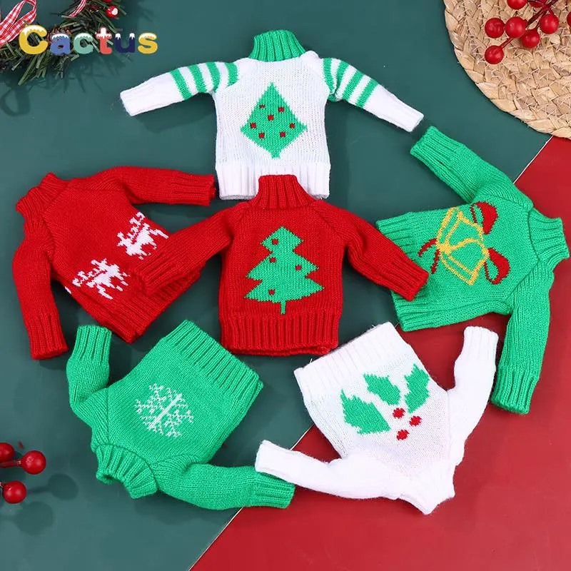 1PC Christmas Style Knitted Cotton Sweater Top for Elf Doll Clothes Dolls Accessories DIY Pretend Play Toys Xmas for Girls Gifts