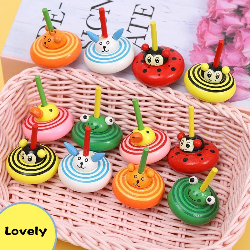 1 PC Kids Spinning Tops Random Color Wooden Toy Funny Gyro Colorful Toy Desktop Spinning Top Classic Children's Toys
