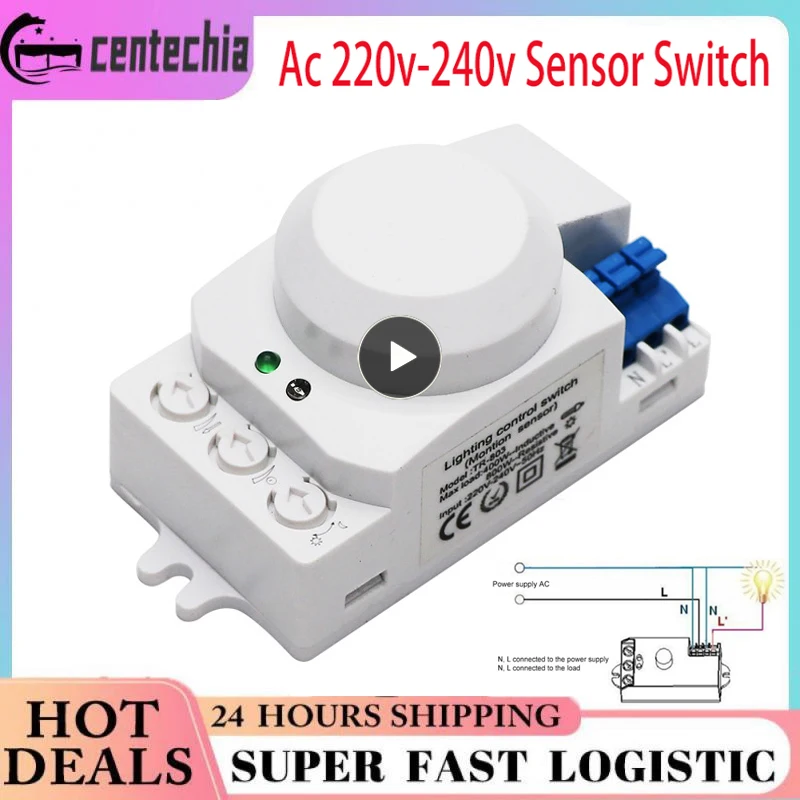 1 PCS AC 220V 5.8GHz Microwave Sensor Switch Human Body Motion Induction Sensor 360 Degree Motion Sensor Light Switch For Indoor