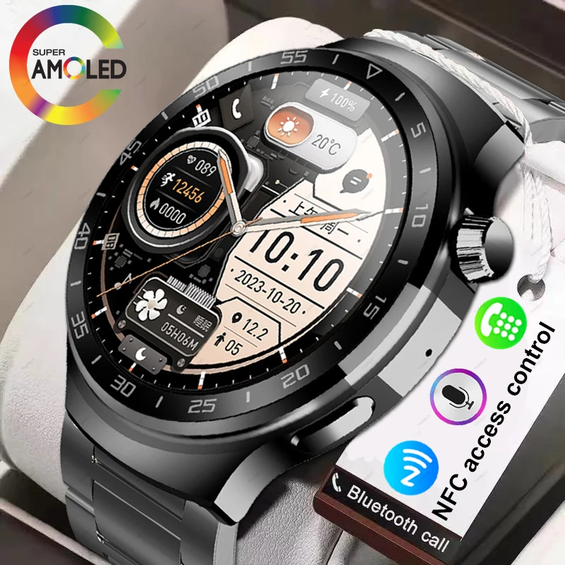2023 New AMOLED Screen Smartwatch Men's NFC access control Voice Assistant Bluetooth Talk Blood Oxygen Watches for IOS Android