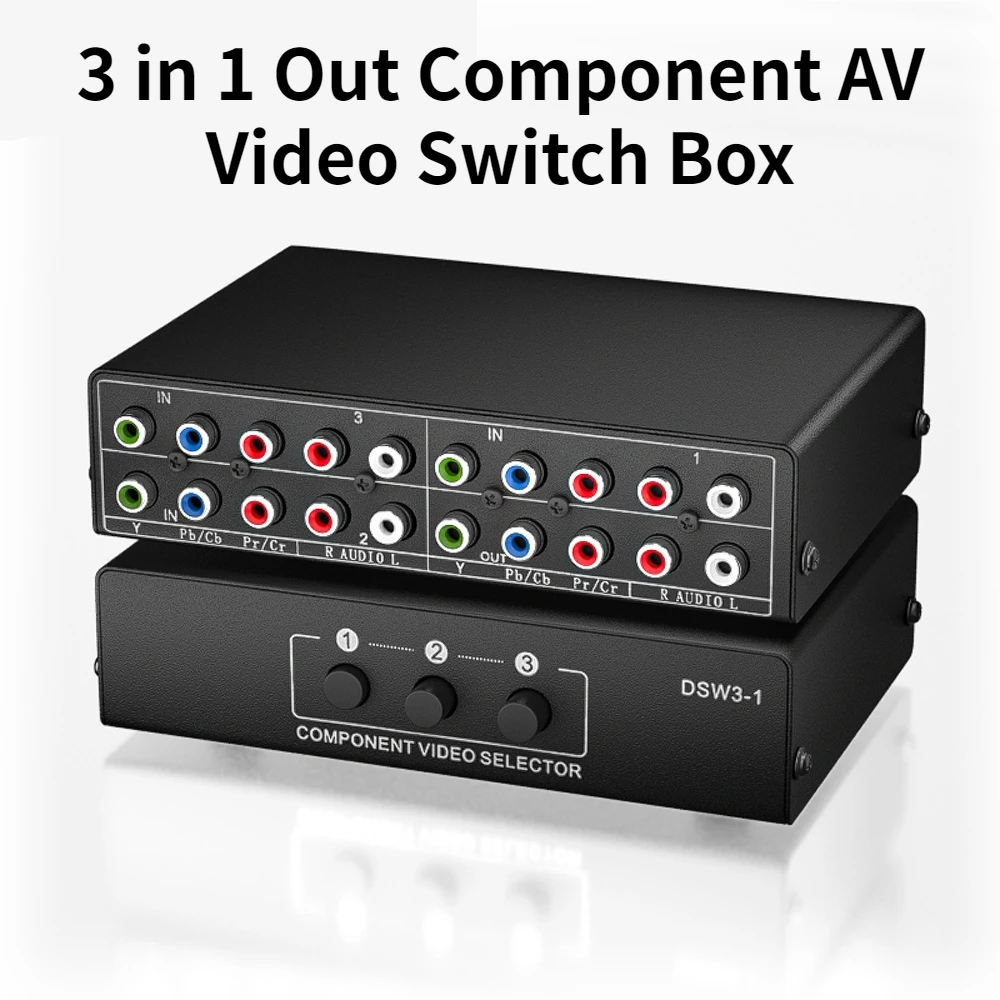 3 in 1 Out Component AV Video Switch Box Selector 5 RCA 3-Way for Projectors DVD Player TV Top Boxes Plug & Play